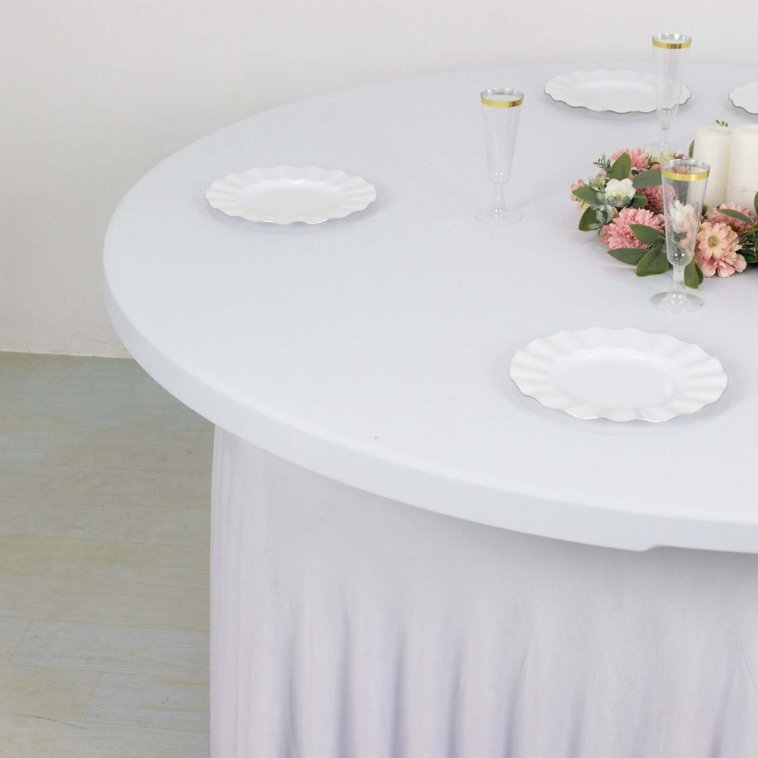 Wavy Spandex Table Skirt 6ft White | eFavormart