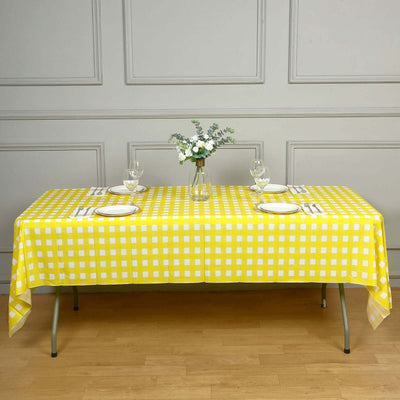 Plastic Table Cover 54"x108" White/Yellow Checkered Rectangle - PVC Waterproof Disposable Cover