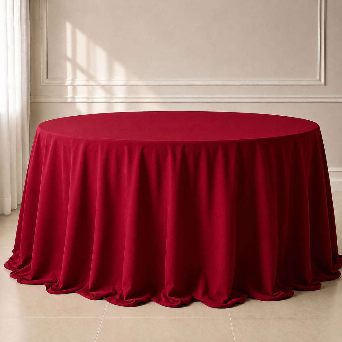 Polyester Round Tablecloth 132" Wine - Seamless Finish Table Cover