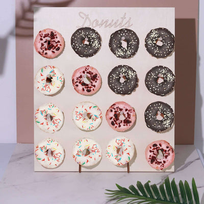 Wooden Rectangle Donut Wall Stand 19" Natural - Space Saving Detachable Doughnut Pegboard Dessert Display Holder