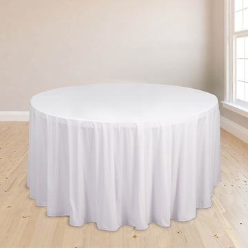120" White Premium Scuba Round Tablecloth, Wrinkle Free Polyester Seamless Tablecloth
