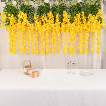 5 Pack Yellow Artificial Silk Hanging Wisteria Flower Vines 44"
