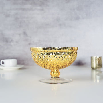 Gold Mercury Glass Compote Vase, Pedestal Bowl Centerpiece 10"