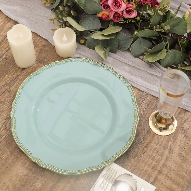 10 Pack Jade Plastic Dinner Plates With Gold Scalloped Rim