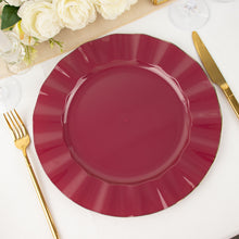 10 Pack | 11 Burgundy Plastic Party Plates With Gold Ruffled Rim, Round Disposable Dinner Plates