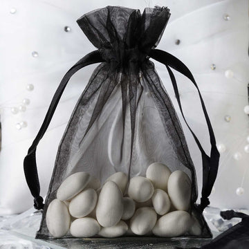 10 Pack Black Organza Drawstring Wedding Party Favor Gift Bags 4"x6"