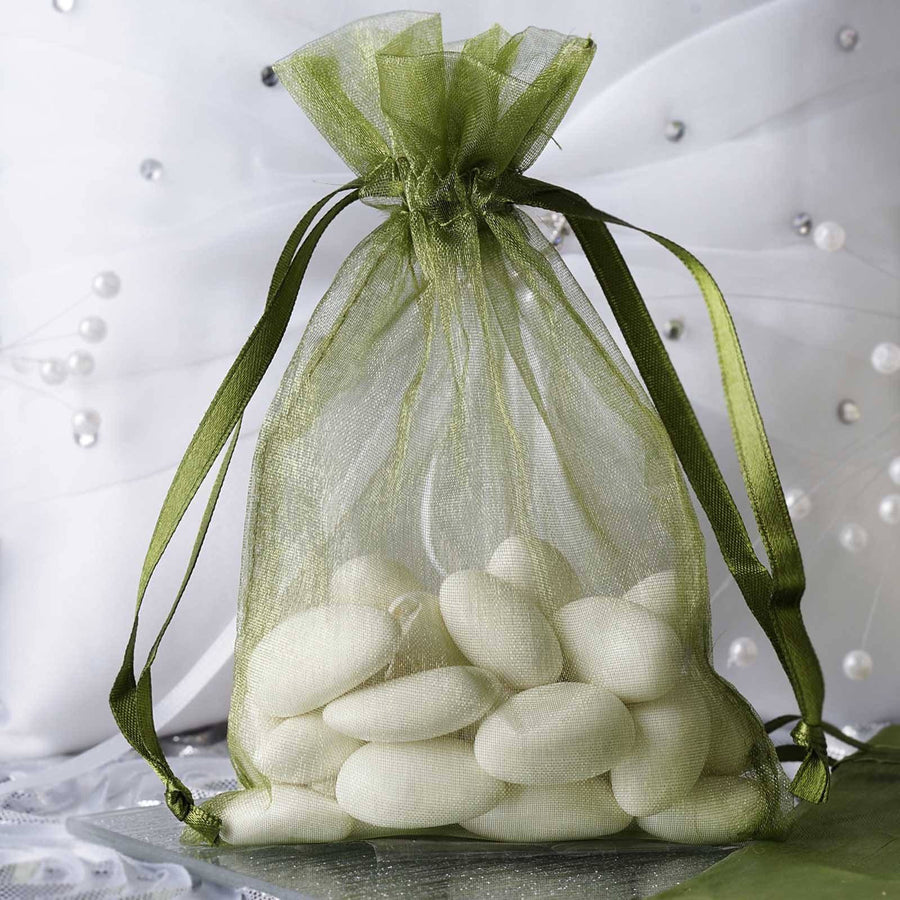 10 Pack | 4inches Olive Green Organza Drawstring Wedding Party Favor Bags