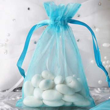 10 Pack Turquoise Organza Drawstring Wedding Party Favor Gift Bags 4"x6"