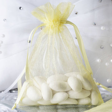 10 Pack Yellow Organza Drawstring Wedding Party Favor Gift Bags 4"x6"