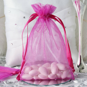 10 Pack Fuchsia Organza Drawstring Wedding Party Favor Gift Bags 5"x7"
