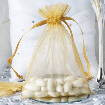 10 Pack | 5"x7" Gold Organza Drawstring Wedding Party Favor Gift Bags