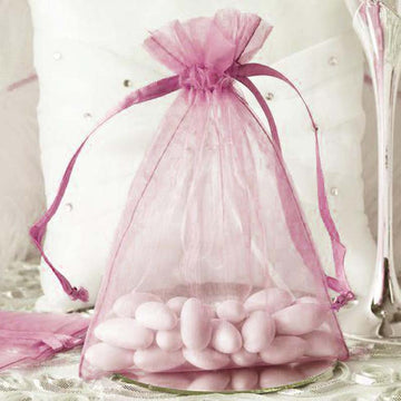 Elegant Pink Organza Drawstring Wedding Party Favor Gift Bags