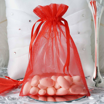 10 Pack Red Organza Drawstring Wedding Party Favor Gift Bags 5"x7"