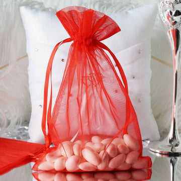 Elegant Red Organza Drawstring Wedding Party Favor Gift Bags