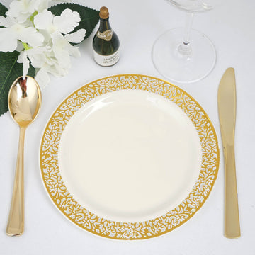 Elegant and Sophisticated Gold Lace Rim Ivory Plastic Dessert Appetizer Plates