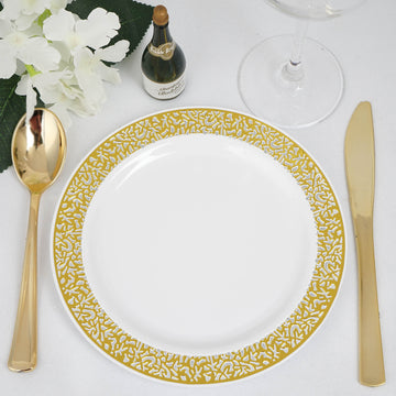 Elegant Gold Lace Rim White Plastic Dessert Appetizer Plates