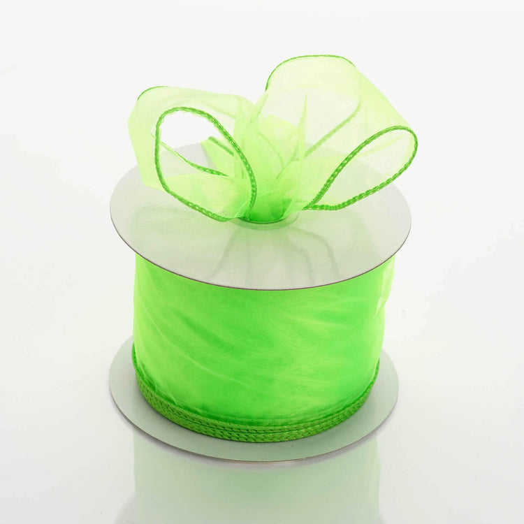 10 Yards 2.5 Inch Organza Apple Green Wired Edge Ribbon#whtbkgd 