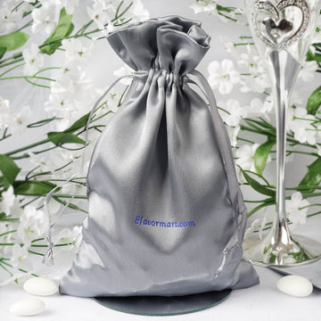 100 Pack | 6"x9" Personalized Satin Drawstring Wedding Favor Bags