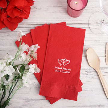 100 Pack | Personalized Paper Wedding Napkins, Custom Dinner Napkin Favors With Large Emblem