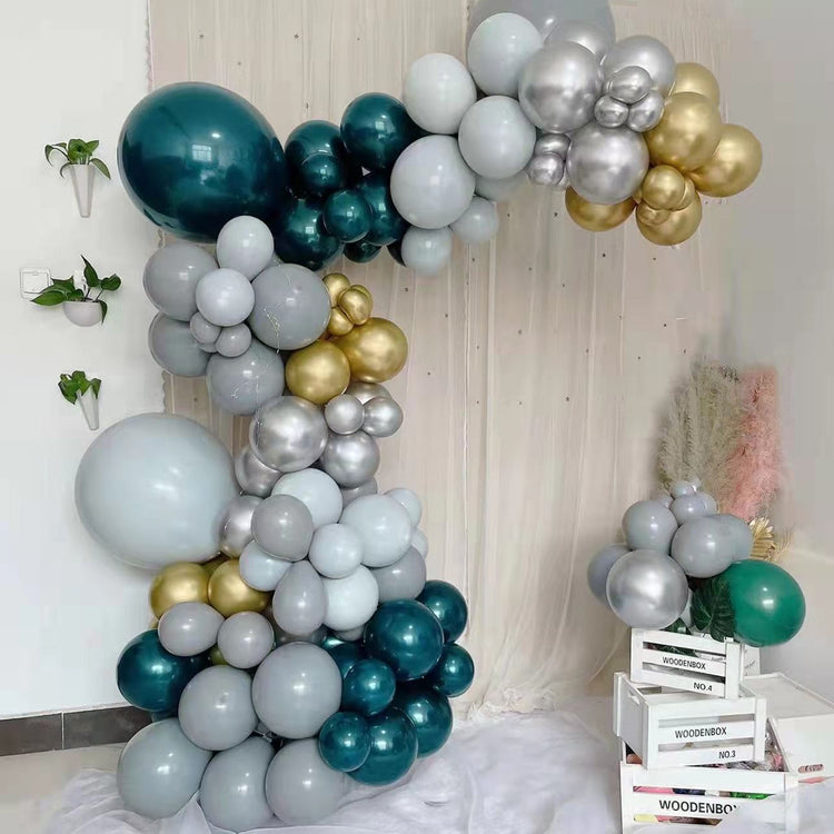 Green, Gold And Silver DIY Balloon Garland Arch Kit  