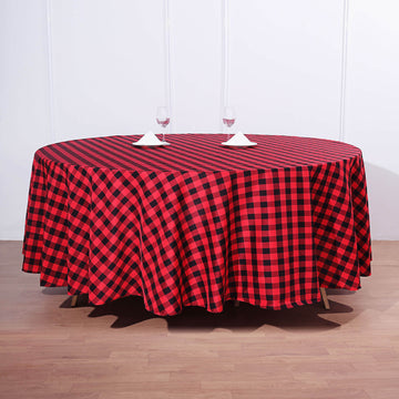 108" | Black/Red Seamless Buffalo Plaid Round Tablecloth, Checkered Gingham Polyester Tablecloth