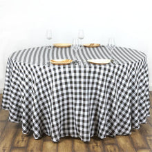 Buffalo Plaid White & Black Checkered Gingham Polyester Tablecloth 108 Inch Round