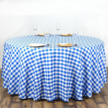 White & Blue Buffalo Plaid 108 Inch Round Checkered Gingham Polyester Tablecloth