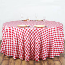 Round Buffalo Plaid 108 Inch White & Red Checkered Gingham Polyester Tablecloth