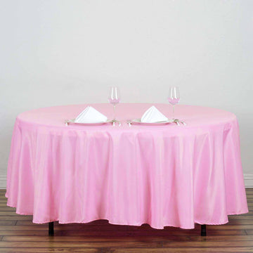 Add Elegance to Your Event with the Pink Seamless Polyester Round Tablecloth 108