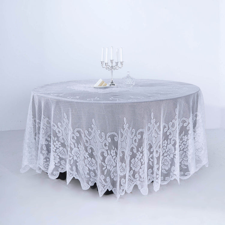 Premium White Lace Round Tablecloth 108 Inch