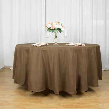 Elevate Your Event Decor with a Taupe Seamless Polyester Round Tablecloth
