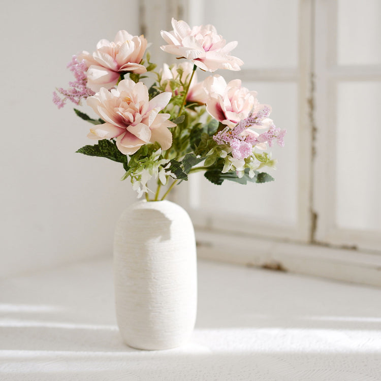 3 Bushes Blush and Rose Gold 11 Inch Artificial Silk Peony Flower Bouquet Arrangement