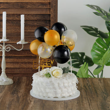 Add a Touch of Elegance with the Black, Clear, and Gold Confetti Balloon Garland Cake Topper