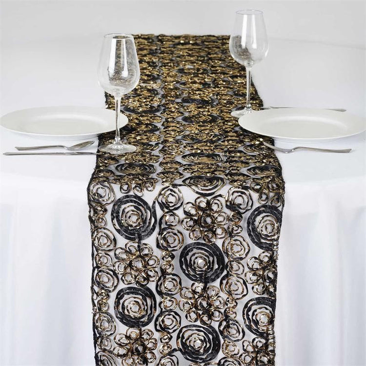 COUTURE Tulle Satin Table Runner Black Gold#whtbkgd