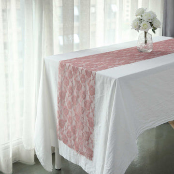 12"x108" Dusty Rose Floral Lace Table Runner