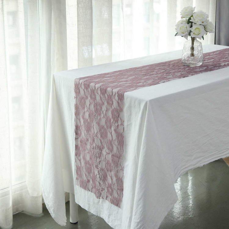 12 Inch X 108 Inch Violet Amethyst Lace Table Runner