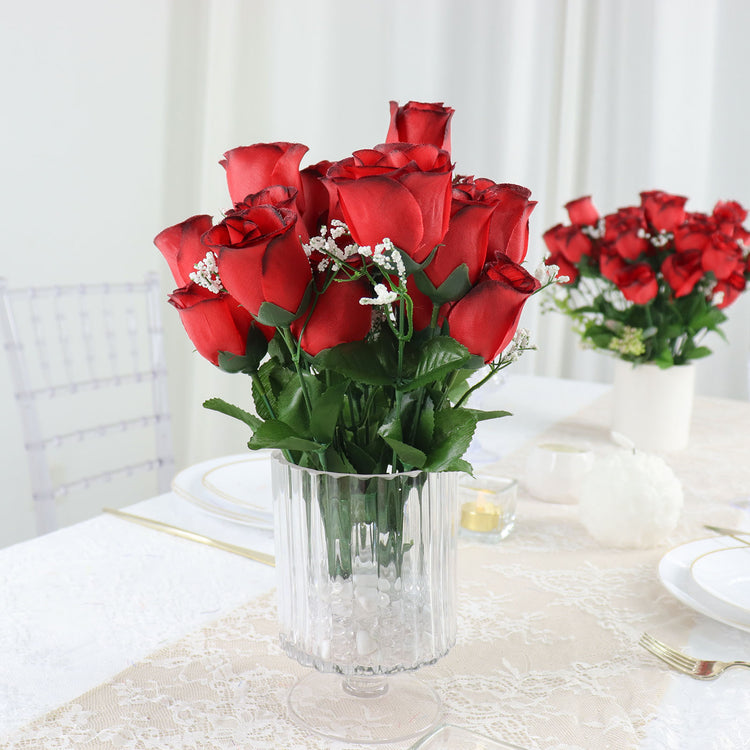 Red & Black Flower Artificial Rose Bud Premium Silk Bouquets 12 Bushes