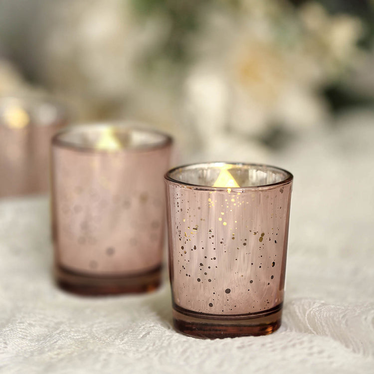 12 Pack Mercury Glass Candle Holders 2 Inch Blush Rose Gold