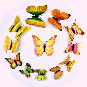 12 Pack | 3D Butterfly Wall Decals, DIY Stickers Decor - Yellow Collection