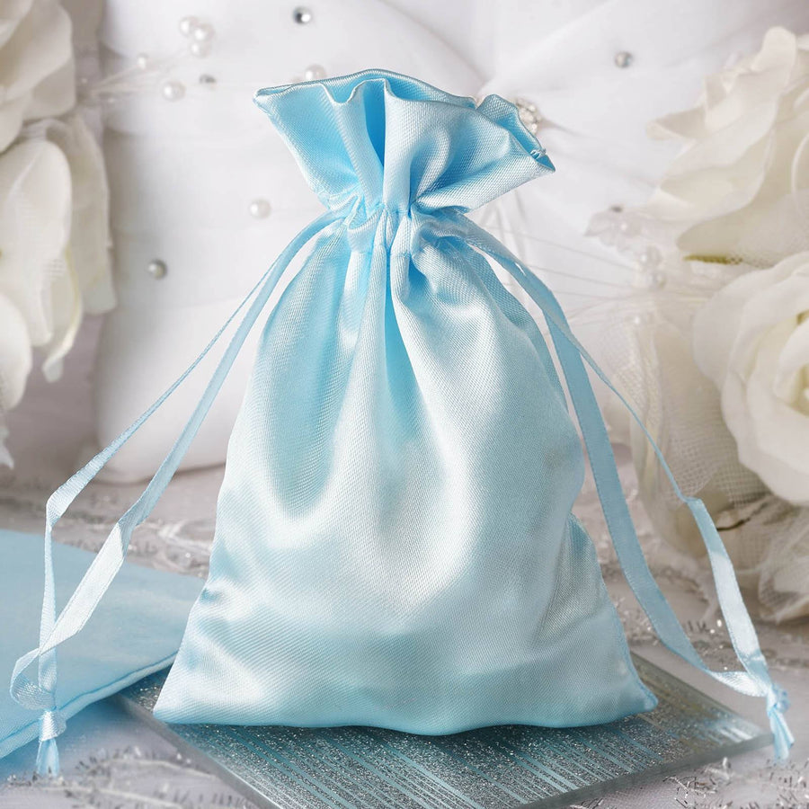 12 Pack | 4inches Baby Blue Satin Drawstring Wedding Party Favor Gift Bags