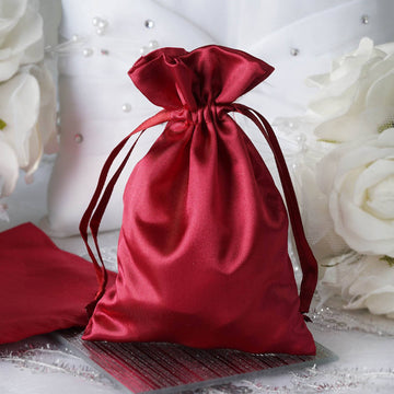 Elegant Burgundy Satin Drawstring Wedding Party Favor Gift Bags