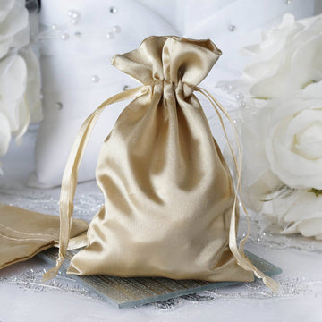 Champagne Satin Drawstring Wedding Party Favor Gift Bags 4"x6" - Add Elegance to Your Special Occasion