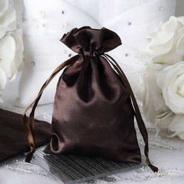 12 Pack Chocolate Satin Drawstring Wedding Party Favor Gift Bags 4"x6"