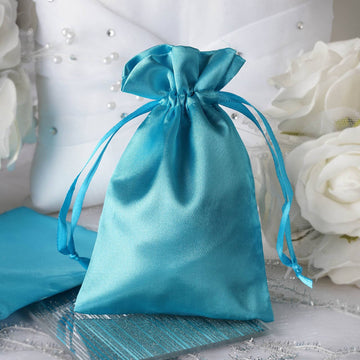 12 Pack Turquoise Satin Drawstring Wedding Party Favor Gift Bags 4"x6"