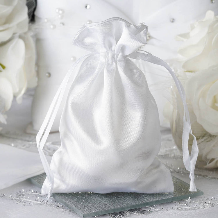 12 Pack | 4x6inch White Satin Drawstring Wedding Party Favor Gift Bags