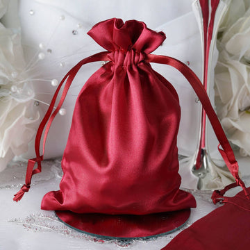 Burgundy Satin Drawstring Wedding Party Favor Gift Bags 5"x7"