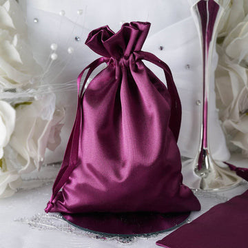 12 Pack Eggplant Satin Drawstring Wedding Party Favor Gift Bags 5"x7"