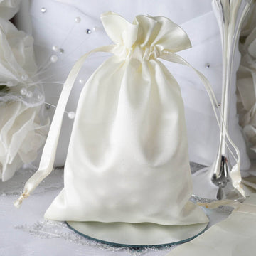 Ivory Satin Drawstring Wedding Party Favor Gift Bags 5"x7" - Elegant and Versatile