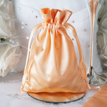 Glamorous Peach Satin Drawstring Wedding Party Favor Gift Bags