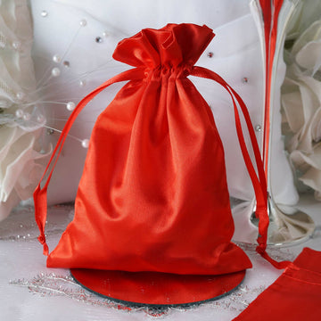 12 Pack Red Satin Drawstring Wedding Party Favor Gift Bags 5"x7"